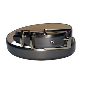 Annabella Genuine Leather Metallic Pewter Belt Size 30" Chrome Buckle USA 8682